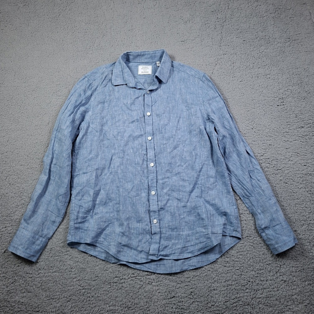Murano Baird McNutt Mens M 100%Linen Shirt Blue Button Up Beach Coastal Long Slv